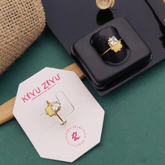 Golden Stainless Steel Anti-Tarnish Ring with Diamond Detailing